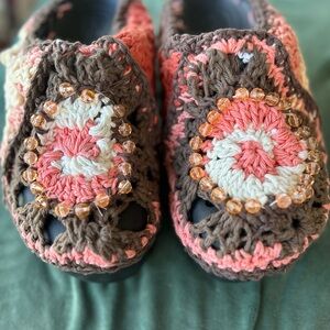 Handmade Crochet Croc Siren Clogs - Pink and Brown